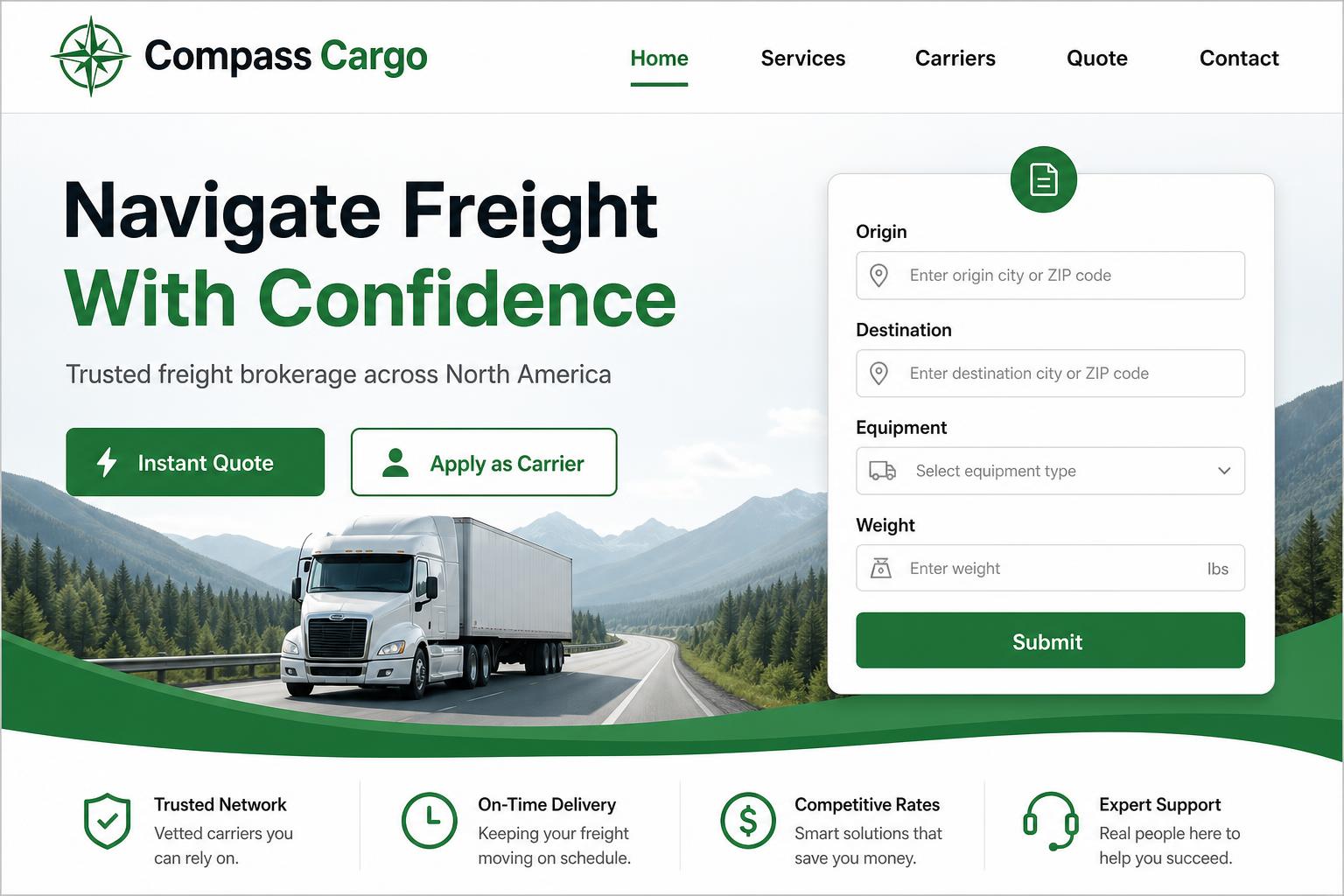 Compass Cargo freight broker website template preview