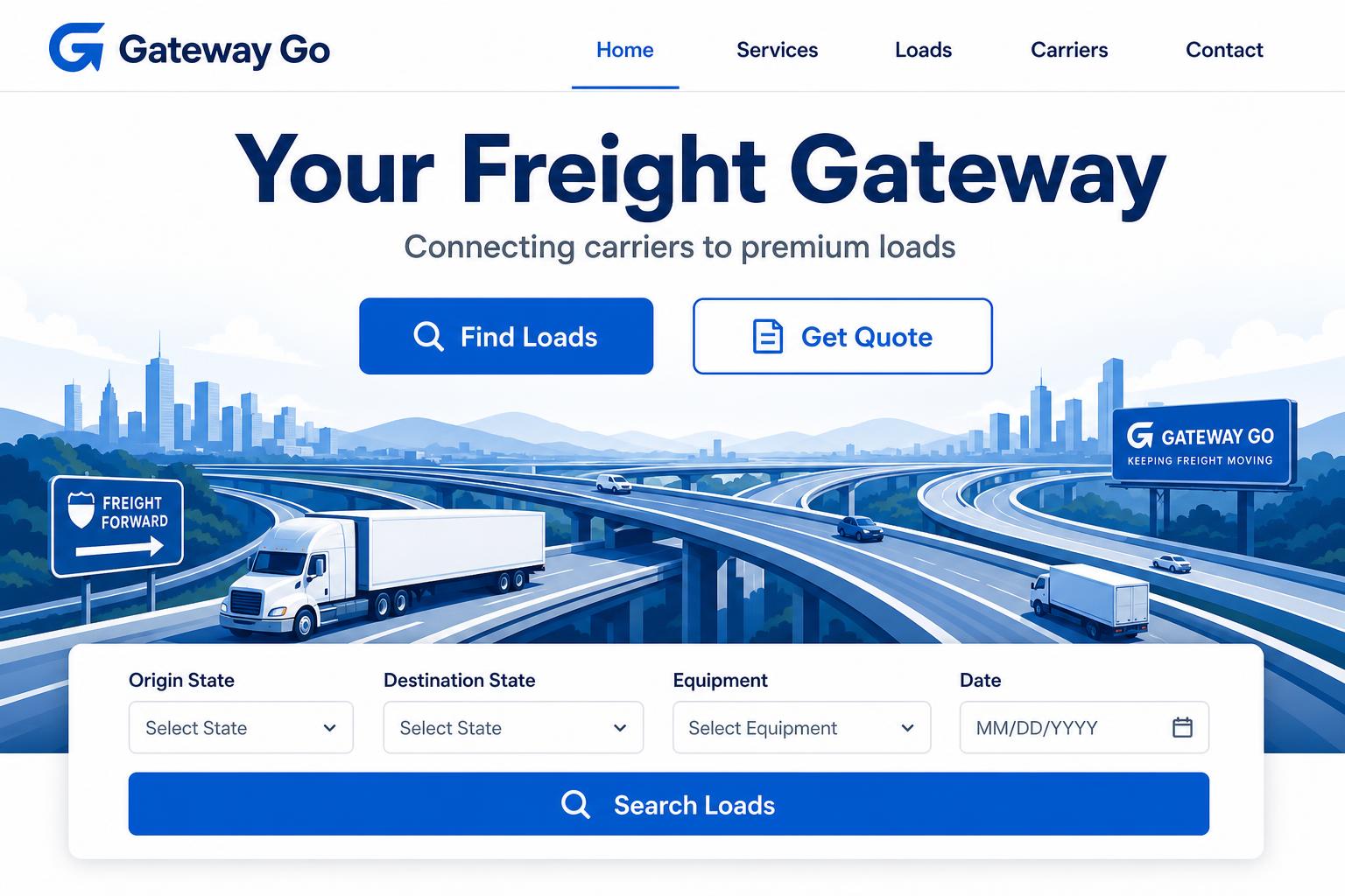 Gateway Go freight broker website template preview