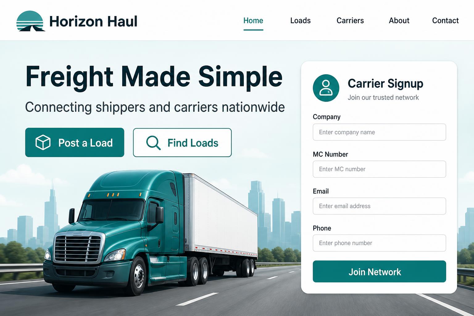 Horizon Haul freight broker website template preview