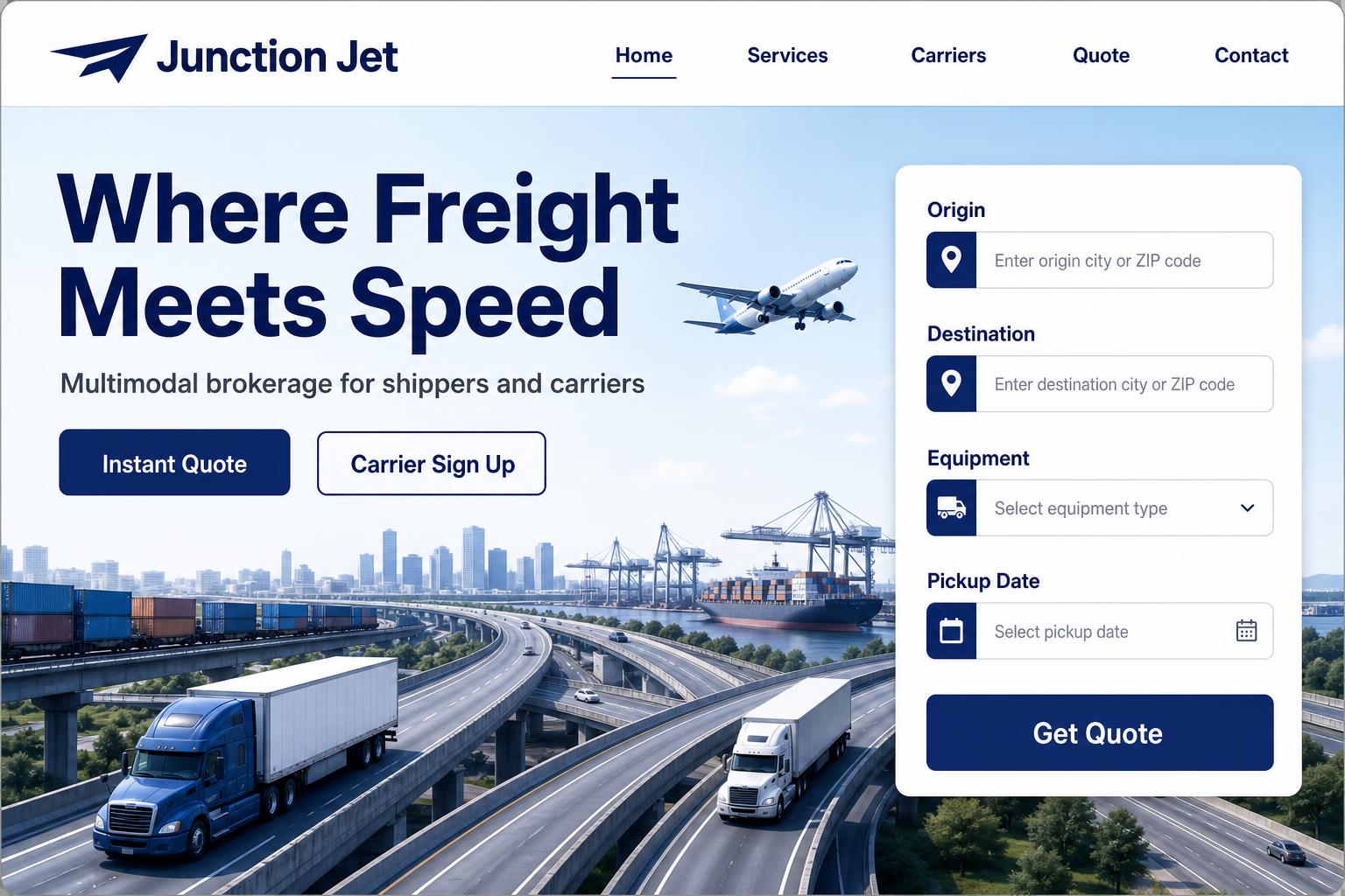 Junction Jet freight broker website template preview