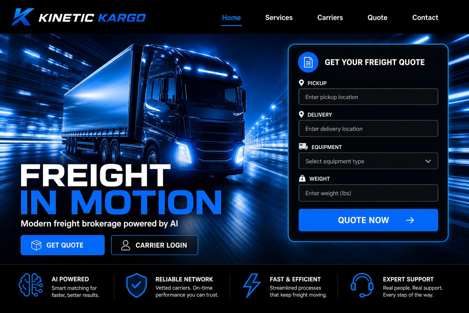 Kinetic Kargo freight broker website template preview