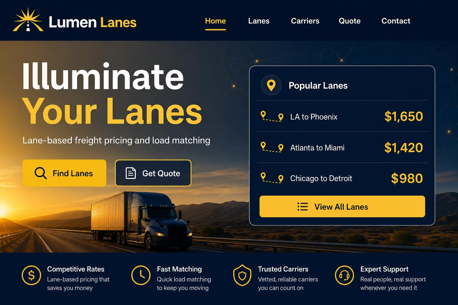 Lumen Lanes freight broker website template preview