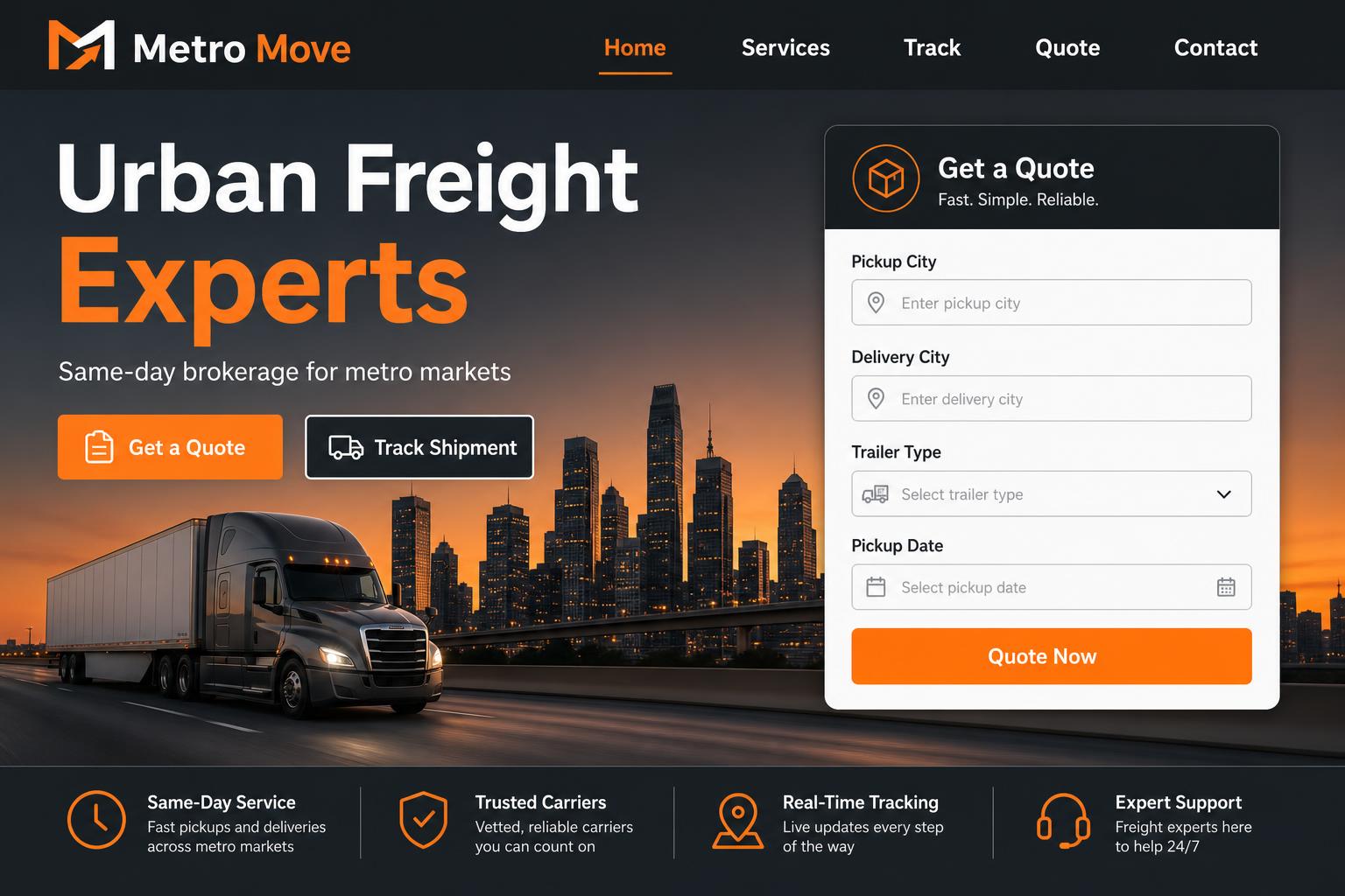 Metro Move freight broker website template preview