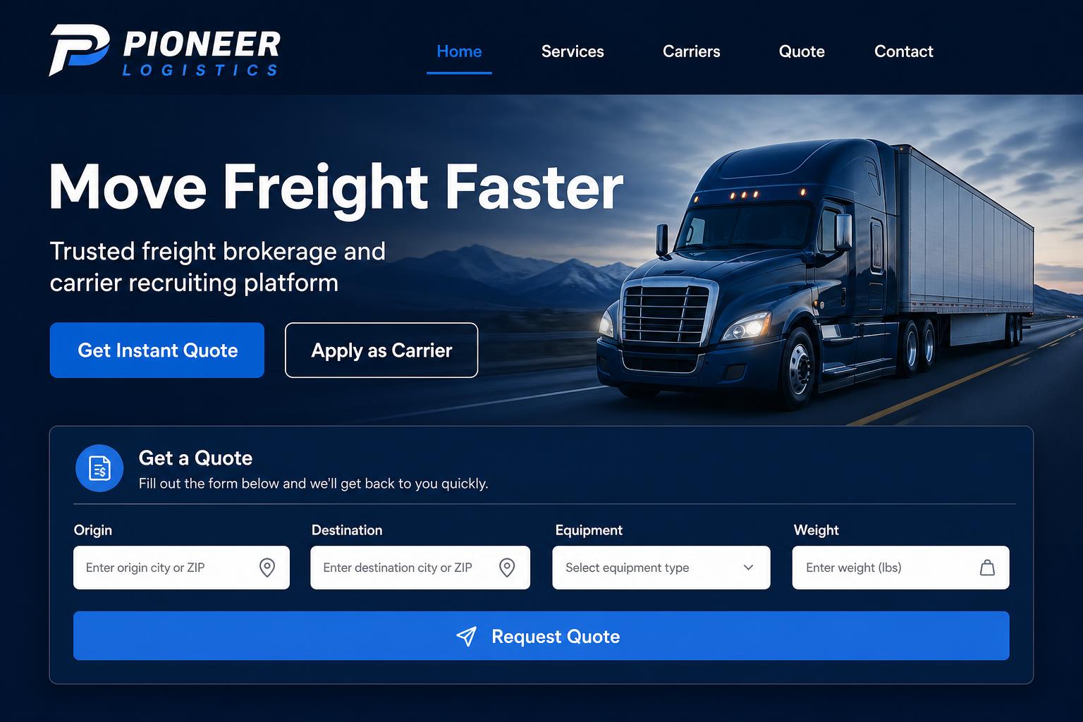 Pioneer Pro freight broker website template preview