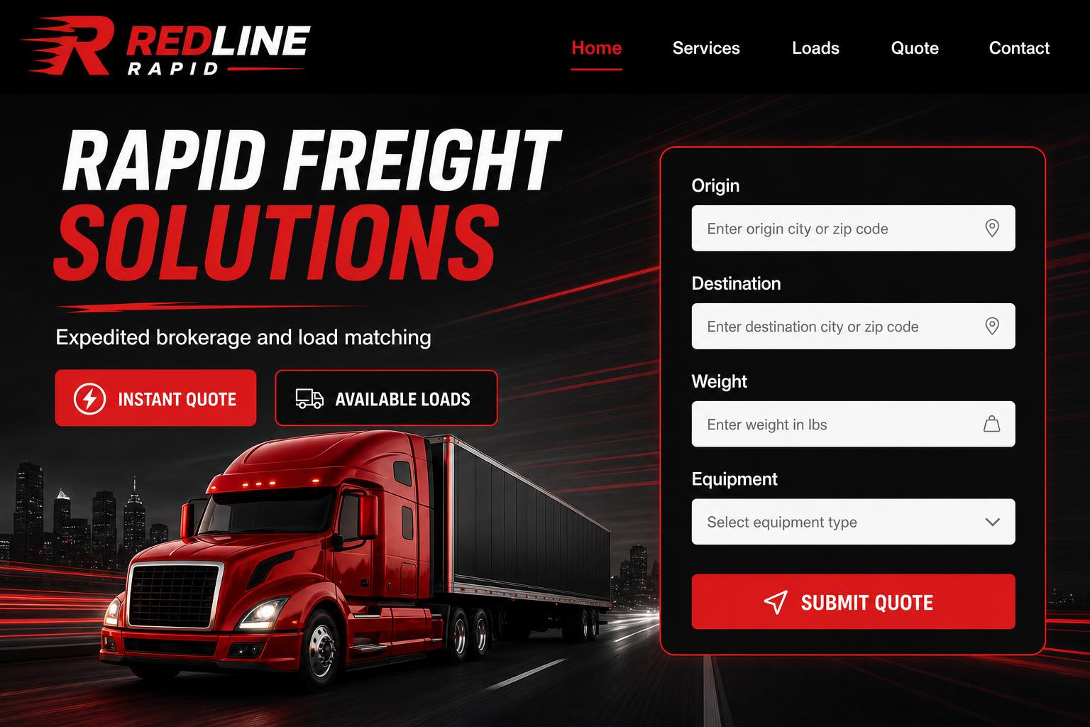 Redline Rapid freight broker website template preview