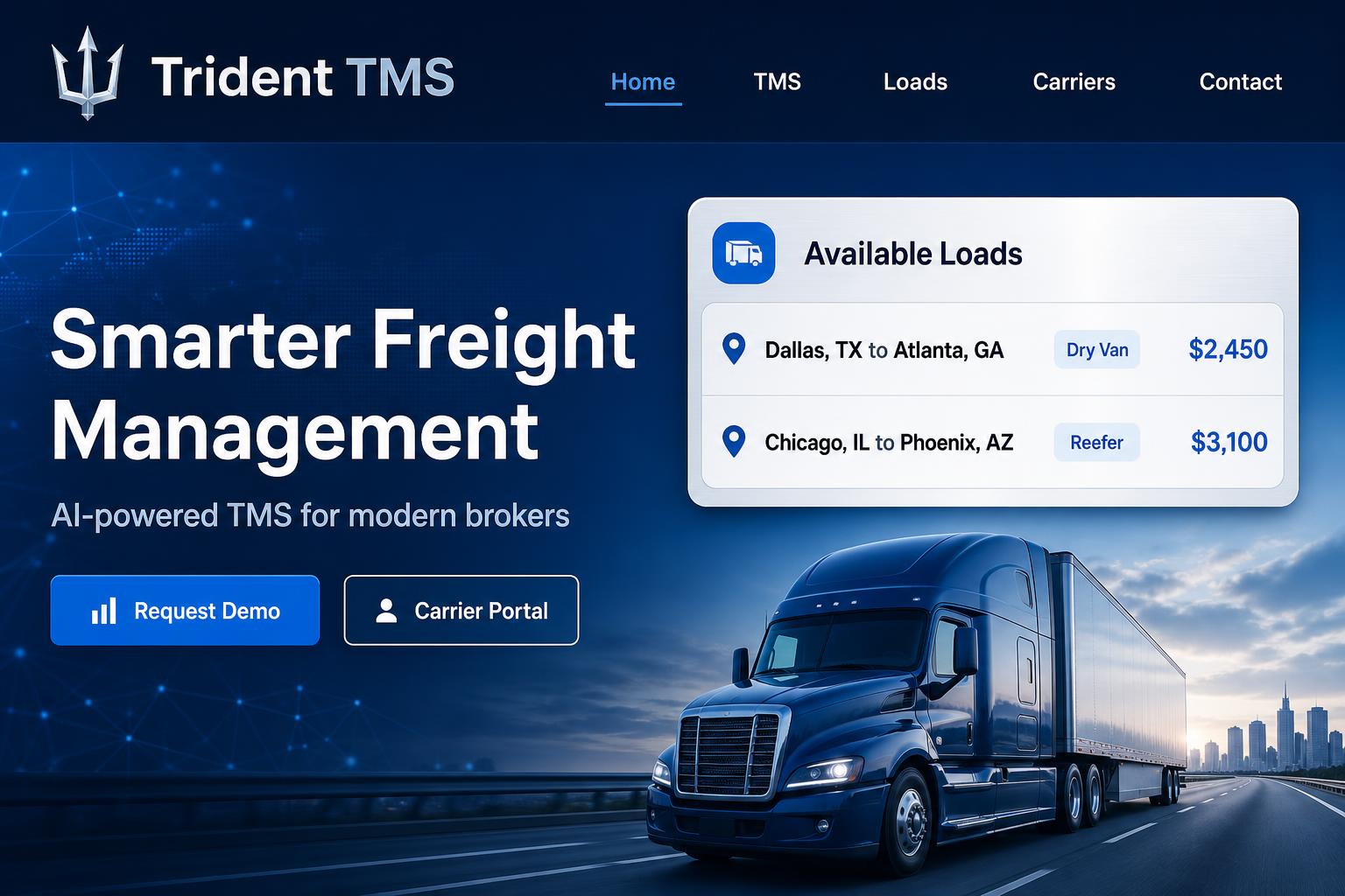 Trident TMS freight broker website template preview