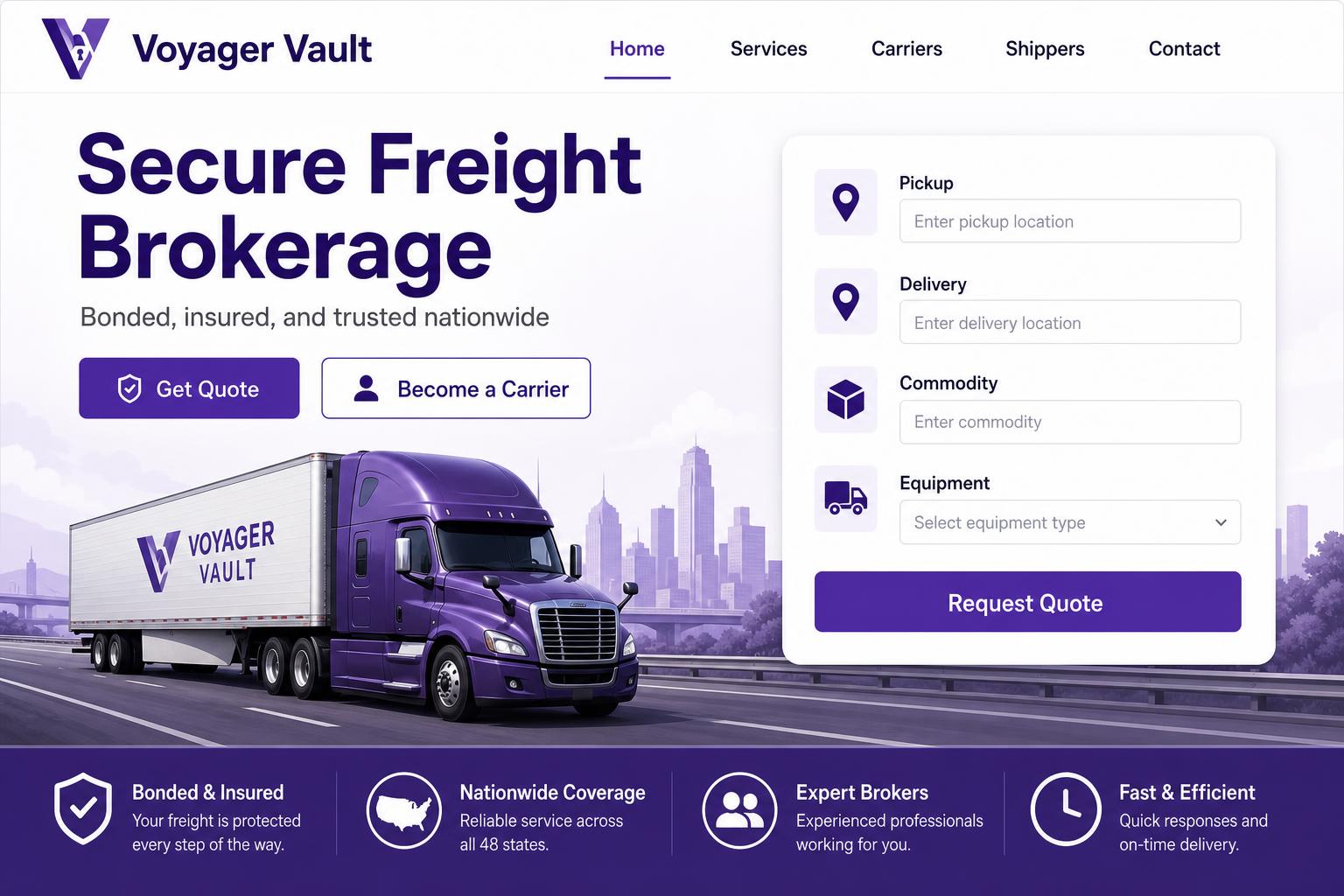 Voyager Vault freight broker website template preview